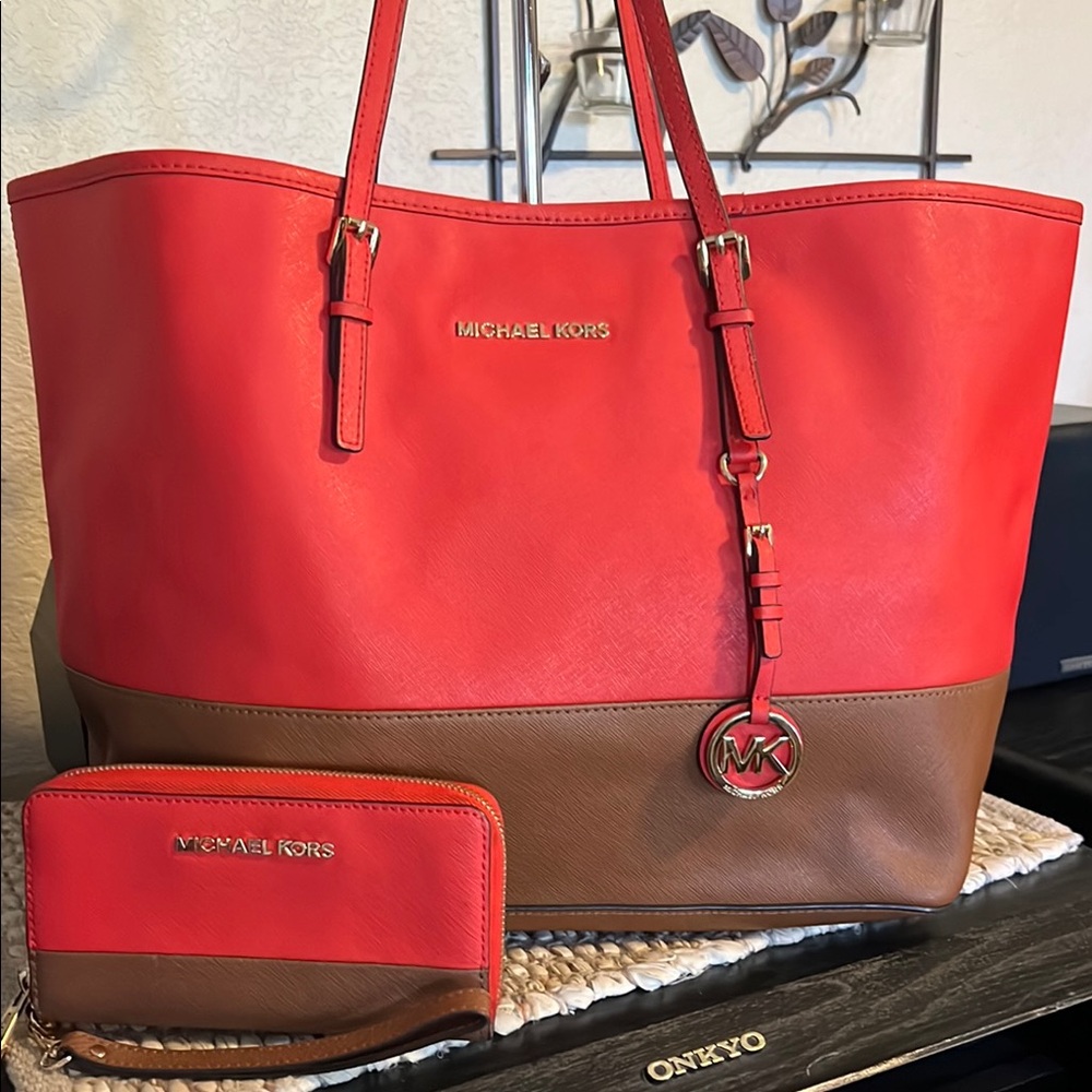 Michael Kors Red and Brown Women's Tote Bag